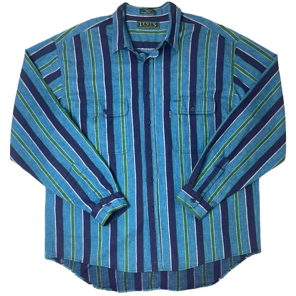 Vintage 80’s 90’s Levi’s Big E Vertical Striped Flannel Shirt Retro Streetwear